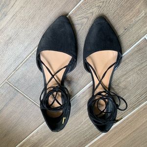 Black tie up flats size 7 suade like material